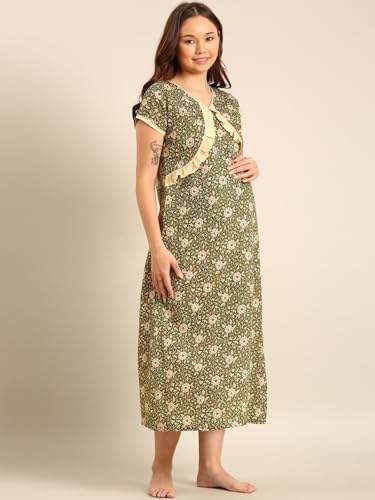 Image of Rupa Jon Aishwarya Women Full Length Maternity Night Dress in Cotton Blend Fabric, Maxi Nighty, Pregnancy Night Dress for Nursing, Pre and Post Pregnancy