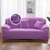 VanderHOME Sofa Überzug 2 Sitzer, Einfarbiger Stretch Sofahusse, Sofaschoner rutschfest, Couch Bezug Schutz Katze, Maschinenwaschbarer Couchschoner (2 Sitzer, Helles Violett)