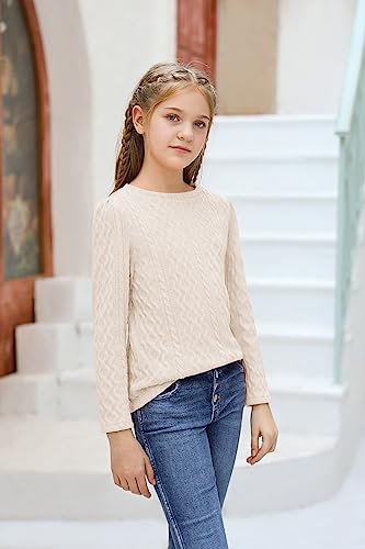 Image of Ebifin Girls Sweaters Kids Long Sleeve Crewneck Fall Knit Tops Cute Pullover Jumper Shirts 5-14 Years