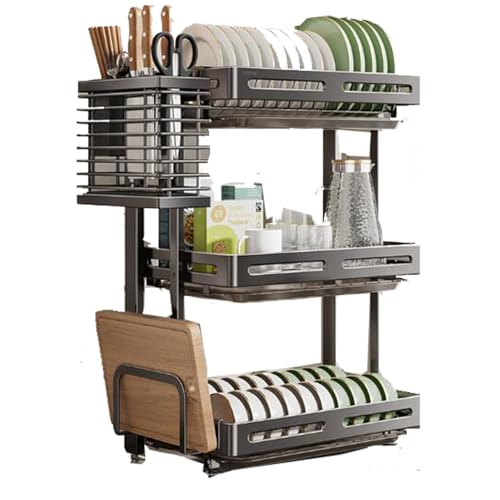 2/3 Tier Stainless Steel Dish Rack with Drain Board Foldable Cutting Board Holder Kitchen Dish Drying Rack Countertop for Efficient Space Saving