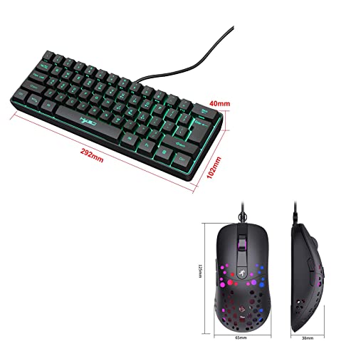 Mini clavier filaire de jeu RVB rétroéclairé avec souris USB compacte