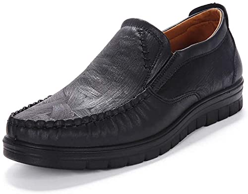 Eleganti Mocassini Slip-on da Uomo Scarpe da Barca in Pelle Casual Scarpe Passeggio Guida Lavoro Leggere Traspiranti Resistenti all'Usura Antiscivolo（Nero,44 EU