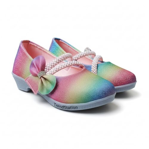 Image of Girls' Patent Mary Jane Shoes with Floral Embellishment, Attractive Colour's, Pearl Flower Welcro Glittery Bellies