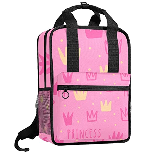 Sac à dos mignon rose 14x10.2x4.7 in motif couronne de princesse multicolore réglable