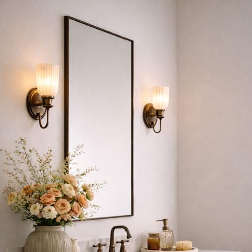 Image of TEHOME Oil Rubbed Bronze Bathroom Vanity Mirror with Squared Corners, 20x28'' Dark Bronze Rectangle Stainless Steel Metal Framed Mirror for Bathroom