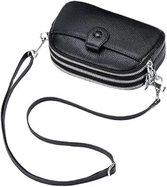 Bolsa transversal de couro genuíno feminina com três zíperes pequena e simples para celular alça removível ajustável real macio mão luxo mulheres ideal namoradas
