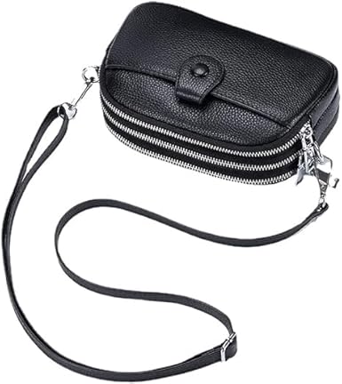 Bolsa transversal de couro genuíno feminina com três zíperes pequena e simples para celular alça removível ajustável real macio mão luxo mulheres ideal namoradas
