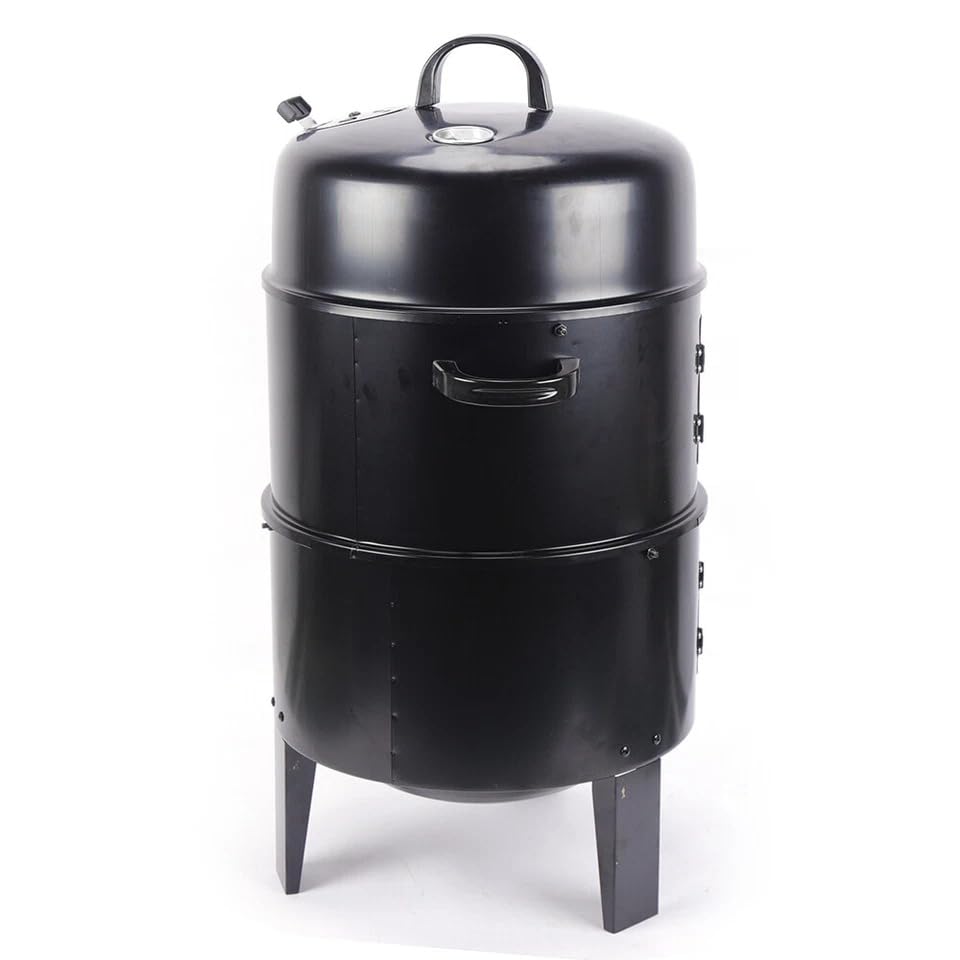 Barbacoa de carbón vegetal independiente, horno para ahumar 3 en 1,84 cm, con horno, termómetro integrado y ranuras de ventilación ajustables, multifuncional, para preparación de carne, tocino