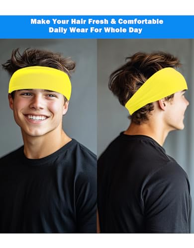 Faixa de cabelo para homens e mulheres, faixa de cabelo amarela com absorção de suor, faixa de cabel