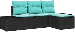 4-Teiliges Garten SofasetPolyrattan Schwarz Türkis