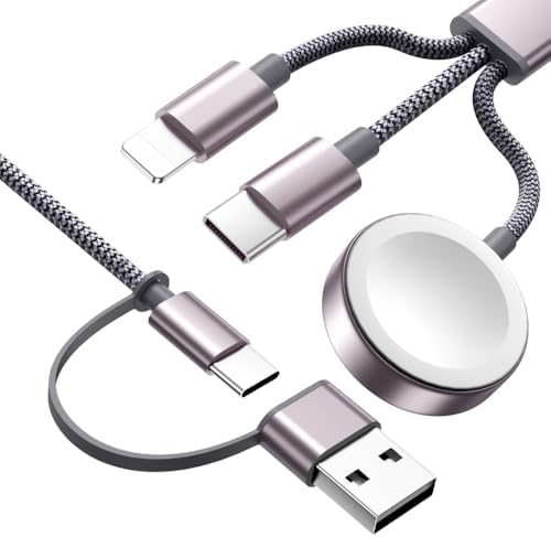 Travel Essentials, Multi Fast Charging Cable for Apple Watch Charger/iPhone Charger, 3 in 2 USB C Cable Cord Compatible with iWatch Ultra/SE/10-1/iPhone 17-11/Samsung S25-22, 4FT, Gray