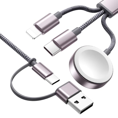 Wtinquik Travel Essentials, Multi Fast Charging Cable for Apple Watch Charger/iPhone Charger, 3 in 2 USB C Cable Cord Compatible with iWatch Ultra/SE/10-1/iPhone 16-11/Samsung S25-22 ,5FT , Gray