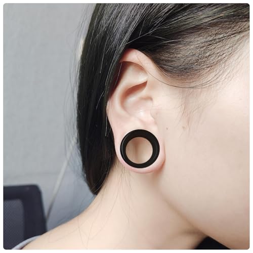 Cisyozi 2G Black Acrylic Ear Gauges Plugs Tunnels Earrings for Ears Stretching Kit 2 Gauge Platic Ear Tunnel Earrings Plug Double Flare Gauges Size 6mm Piercing Jewelry Women Men 1/4 inch by Cisyozi - Used condition - Image 3