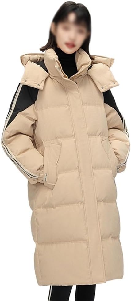 Women's Long Down Jacket Hooded Sleeves Colorblocking Texture Sense Of Autumn And Winter Knee-length