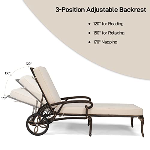 Vingli LOUNGE FURNITURE Cast Aluminum Outdoor Chaise Lounge Chair With Wheels, Patio Chaise Lounge thumb #4