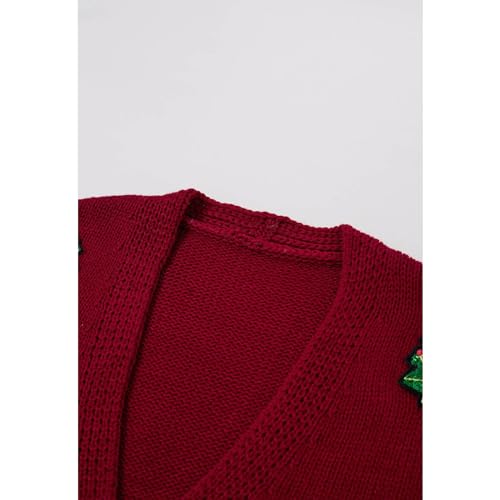CHICWISH Women Knit Cardigan Sequin Christmas Tree V-Neck Christmas Cardigan Cute Xmas Holiday Sweaters Cardigan3