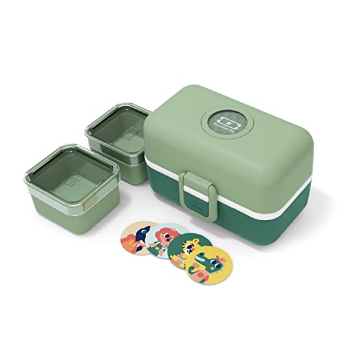monbento - Lunch Box Enfant MB Tresor Green Forest - Boîte Repas et/ou Goûter 3 Compartiments - Idéal Ecole/Parc - Sans BPA - Durable et Sûr - Vert
