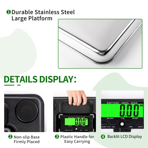 Shipping Scale, Large 440Lbs Shipping Postal Scale With High Accuracy, Postal Scale With Tare/Hold/Count, Stainless Steel Large Platform, Backlit Lcd Display, Battery & Usb Power Supply Included #TOP2