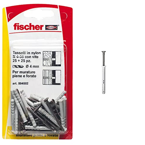 Fischer N 4x35 mm Tasselli per Battiscopa a Percussione con vite Bronzata, Fissaggio a Battere, 25 Pezzi, 504502