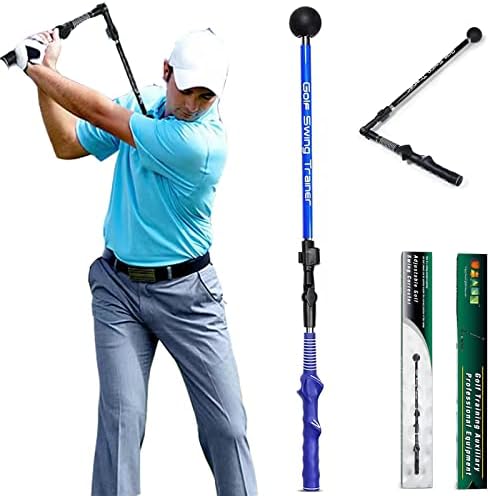 SLINHEWEI Golf Swing Trainer, Portable Golf Training Aid Adjustable,Forearm Rotation, Shoulder Turn Lightweight, Durable Golf Trainer with Ergonomic Grip to Beginners. (Blue)