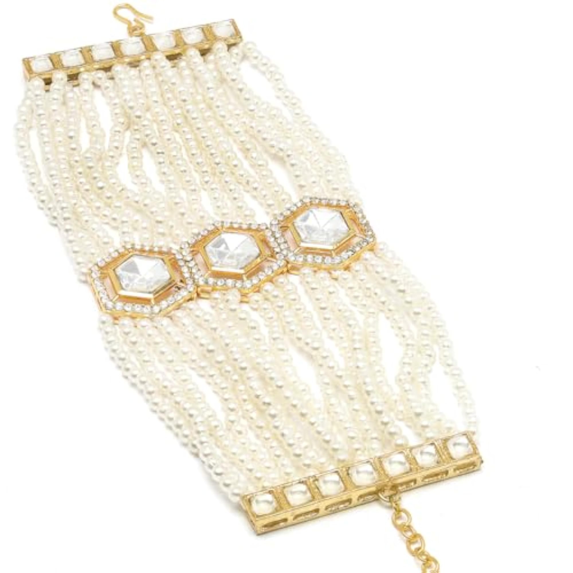 Plated Polki Kundan & Pearl Beaded Bracelet