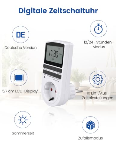 Nach Maß Deutsche Ausführung Zeitschaltuhr Digital - 4 PCS | Digitale Elektrische Zeitschaltuhr Steckdose mit Deutsche System und Tasten… – Ansicht 2