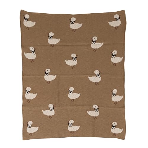 Image of Creative Co-Op Cotton Knit Baby Blanket with Ducklings, Multicolor