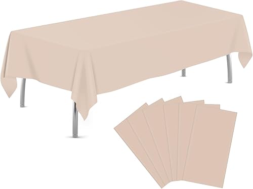 Paquete de 6 manteles de plástico desechables de 54 x 108 pulgadas, manteles rectangulares de plástico para fiestas, color marfil