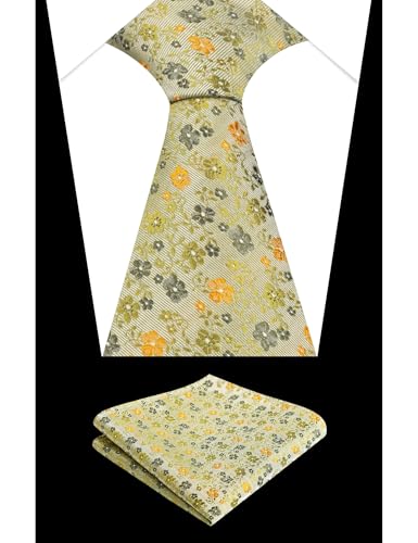 Image of Alizeal Mens 3.15inches Exquisite Floral Tie with Small Flower Printed Pocket Square
