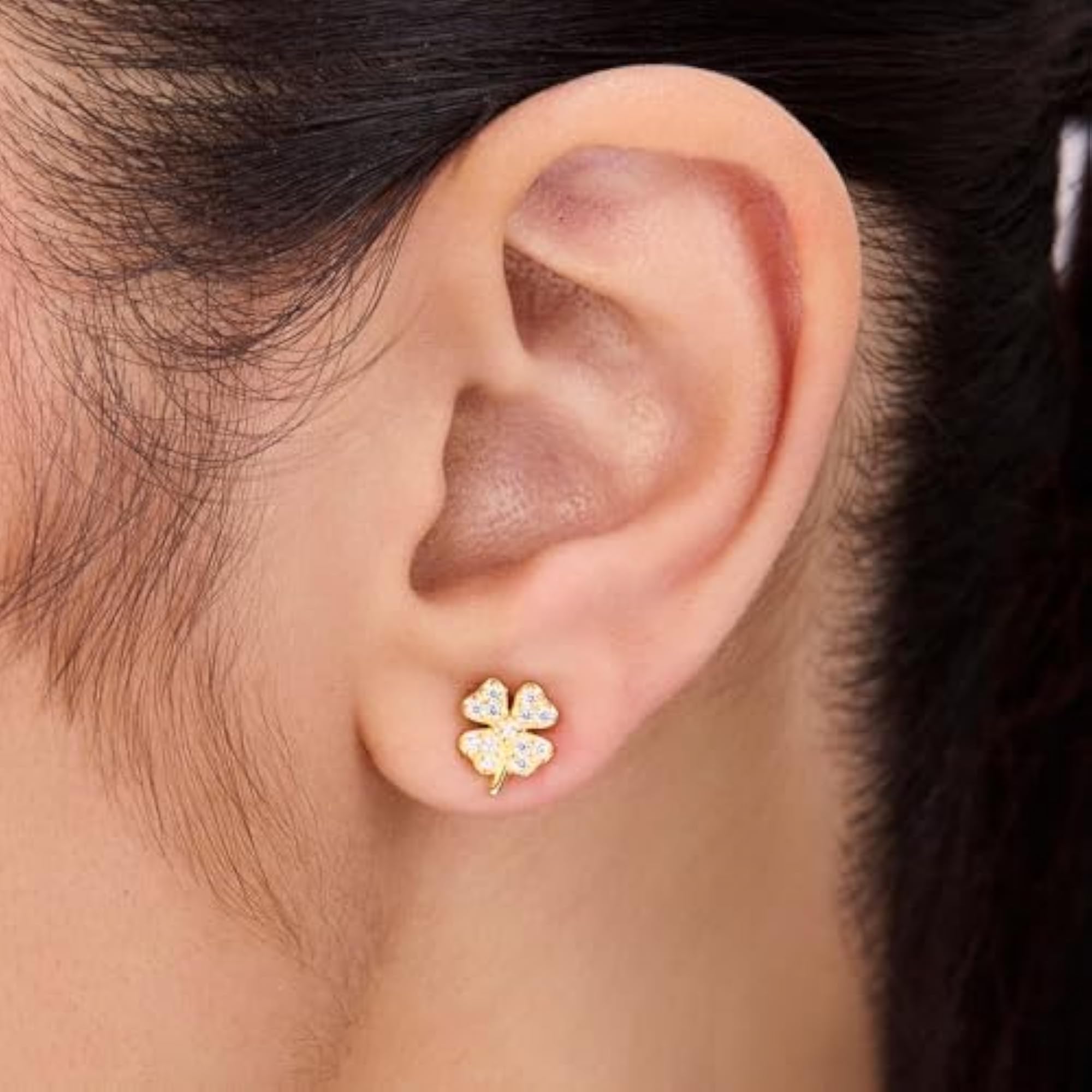 Women's 92.5 Sterling Silver Gold Blossom Stud Earrings