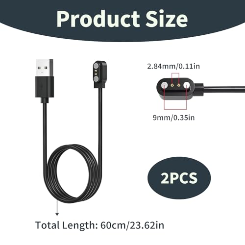 2 Piezas Cargador Magnético 2 Pines, Cargador Smartwatch 2.84mm Reloj Inteligente USB para LETSCOM YAMAY SW023 Willful SW021 SW025 Letsfit ID206 ID205L Blackview Uwatch Ufit GT R3 R3 Pro X1 X2 - imagen 3