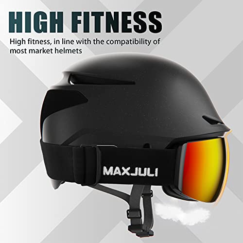 Image of MAXJULI Ski Goggles Men Women with Cover,OTG Snow Goggles with Magnetic Interchangeable Anti-Fog HD Lens UV Protection (Black Frame /Red Lens)