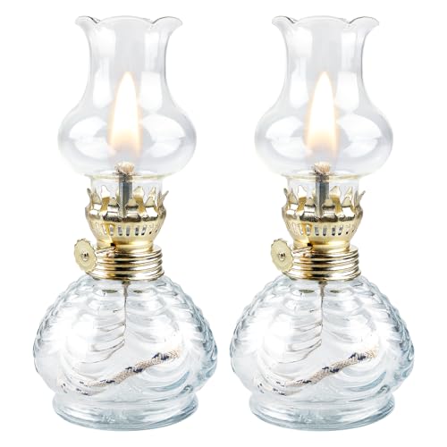 Lampada a Olio, 2 Lanterne a Petrolio in Vetro, Retro Nostalgia Trasparente, Luminosità Regolabile per Soggiorno, Sala da Pranzo