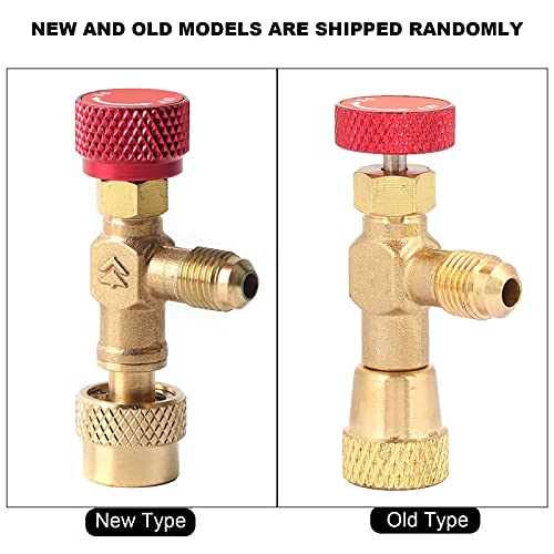 Image of R410A Refrigerant Charging Valve 1 /4 inch Male to 5 /16 inch Female Brass HVAC Control Valve with Safety Adapter for AC Manifold Gauge Charging Hose Air Conditioner Maintenance Tool