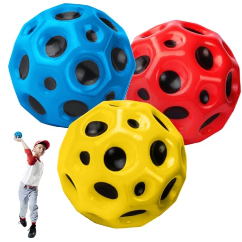 OSDUE Pelota Que Rebota de Color, 3 Piezas Pelota Saltarina de Espuma de PU Elástica Sólida, Ball Que Bounces en Forma de Planeta, Juguete con Agujero Suave Bola de Rebote para Niños