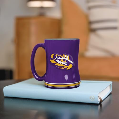 Image of Logo Brands NCAA LSU Tigers 14oz Ceramic Relief Coffee Mug - Officially Licensed Mug, Sculpted 3D Logo and Team Colors - Comfortable Handle and Glossy Finish for College Sports Fans