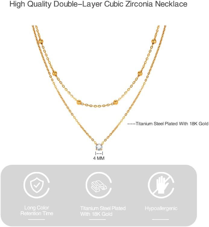 Double-Layer Cubic Zirconia Pendant Necklace For Women 18K Gold Plated Cubic Zirconia Necklaces Layered Wearing Gold Chains Dainty Chokers - Image 5