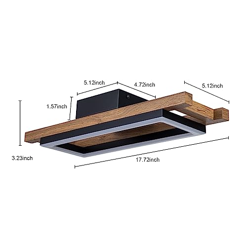 Lingkai LED Modern Ceiling Lights Wooden Square Rectangular Lamp Fixture Wood, 17.3in 12w Modern Kitchen Ceiling Lighting Fixtures 3000K for Island Bedroom Living Room Hallways by Lingkai - Used condition - Image 2