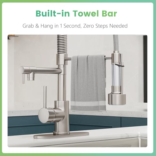 Dual Spout Kitchen Faucet with Pull Down Sprayer, Brushed Nickel Stainless Steel Commercial Sink Faucet with Pot Filler, Single Handle, 1 or 3 Hole Install, for Farmhouse RV Laundry Utility Wet Bar - Thumbnail 7