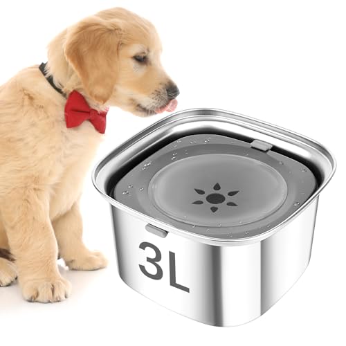 ELEPRUC Bebedero Perro Antigoteo, 3L Grande Cuenco Lenta para Mascotas Antideslizante, Lento Agua Perro de Acero Inoxidable, Bebedero para Perros a Prueba de Fugas para Interior, Exterior y Coche