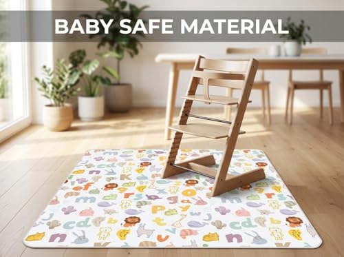 Image of Splat Mat for Under High Chair, Waterproof Washable High Chair Floor Mat | 51 inchx51 inch Reusable Splash Mat, Non-slip Backing, Wipeable Floor Protector and Food Mat for Baby Meals, BLW, Crafts, Play