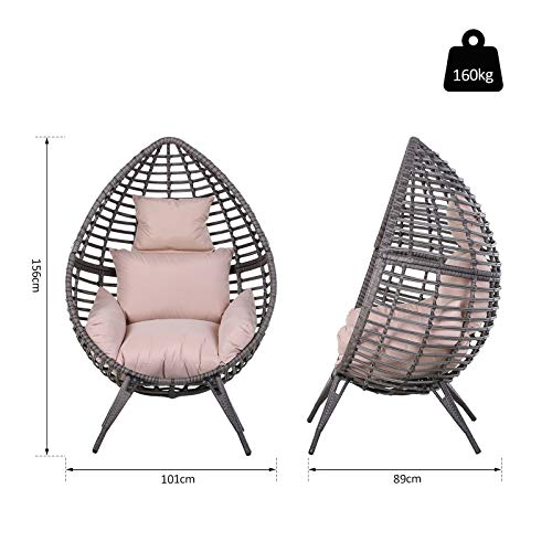 Outsunny Outdoor Indoor Rattan Egg Chair Wicker Weave Teardrop Chair