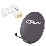 Comag Digitales 80cm Satelliten-Antennen-Set (Stahl Antenne anthrazit, 0,1 dB Universal Quad-LNB)
