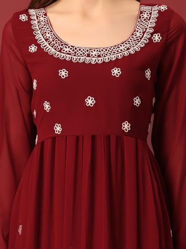 Image of PH POSHAKHUB Women A-Line Nyra Cut Kurta with Sharara in Georgette with Aari Work