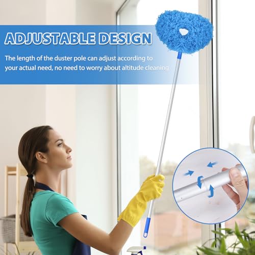 Image of Ceiling Fan Cleaner Duster High Ceiling Extended Fan Blade Cleaner from 13 to 50 Inch Reusable Microfiber Ceiling Fan Duster with Extension Handle for Furniture Bookshelves Wall Door (Blue)