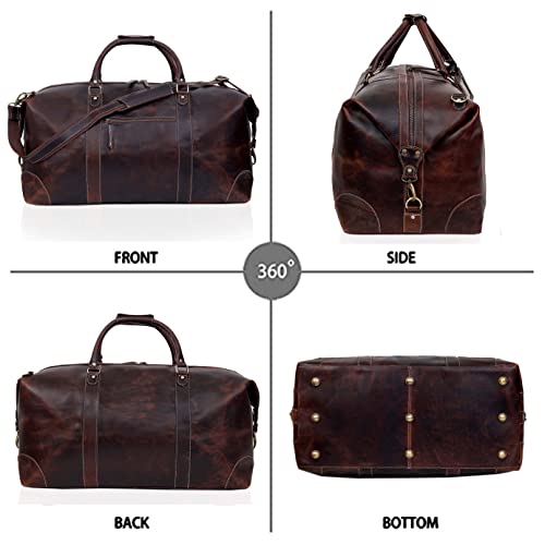 Leather Travel Duffle Bag 24 inch Genuine Buffalo Leather Sports Bag Gym Duffel for Men Airplane Under Seat Carry on Bags Overnight Weekender Duffel (Brown)2