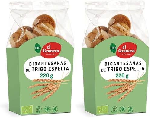 El Granero Integral - Galletas Artesanas de Trigo Espelta BIO - 220 g - Alto Contenido en Fibra y Nutrientes Esenciales - Propiedades Energéticas - Aptas para Veganos (Paquete de 2)