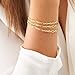 PEARLADA 3-Row 18K Gold Chain Bracelet Dainty Cross Medallion Charm Bracelet OT Toggle Bangle Handmade Stacking Layering Jewelry Fashion Long and Short Oval Link Bracelet for Her