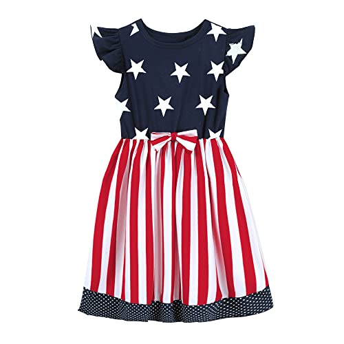 CM-Kid 4th of July Dress Toddler Girls American Flag Striped Sundress Kids Patriotic Outfit