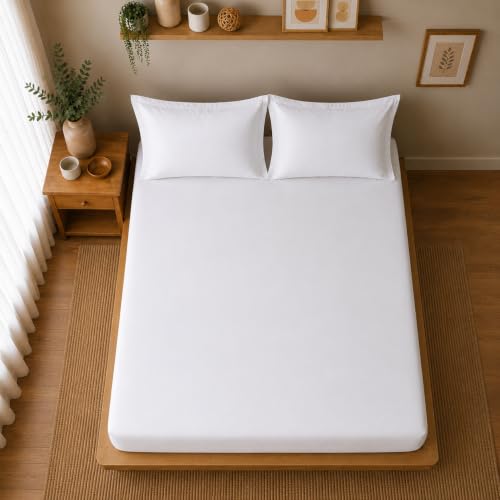 Image of Linen Home Cotton Percale Fitted Bedsheet Set Double Size White